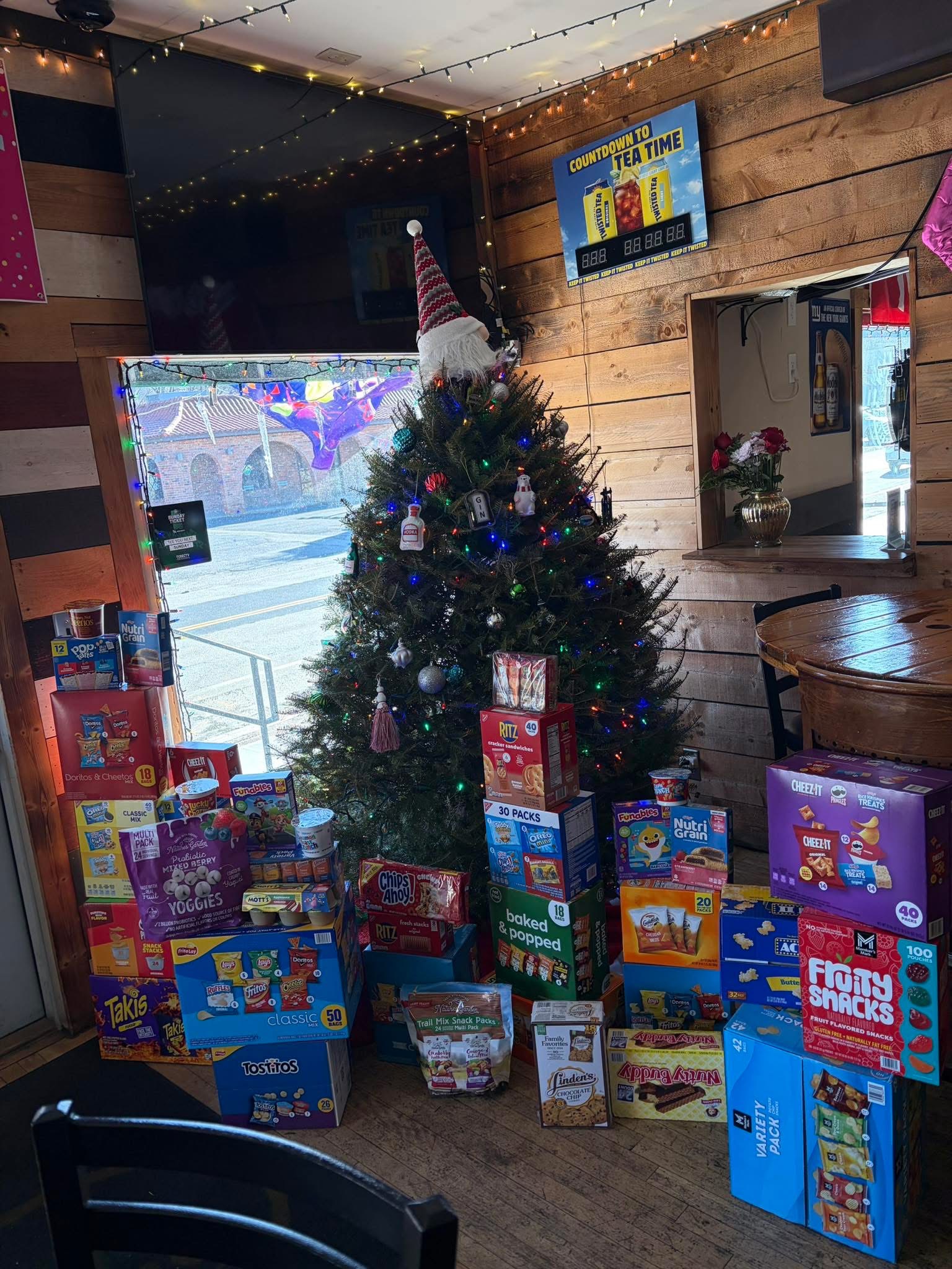 Snacks collected at Stinsons Hub for a community donation drive